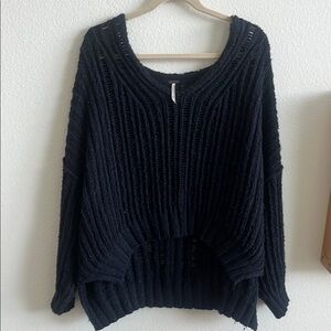 Free People Black Chunky Knit Oversized Sweater